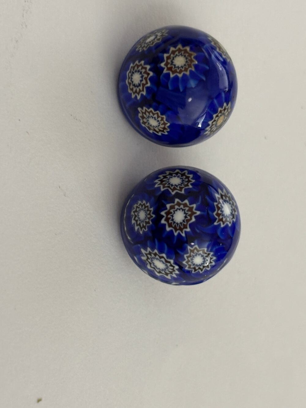 Vintage Millefiori Glass Clip On Earrings Blue White